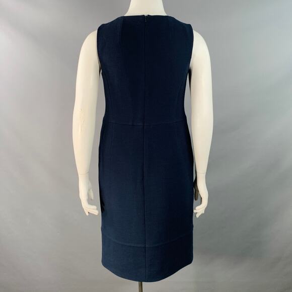 AKRIS Size 12 Navy Wool Crepe Sleeveless Knee Length Sheath Dress - Picture 3 of 7